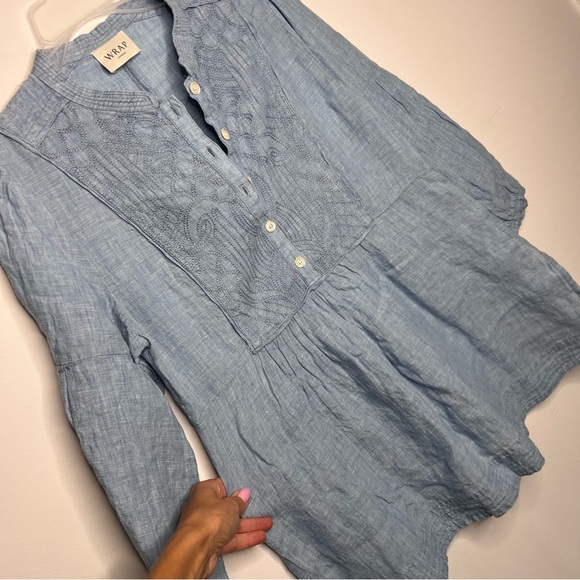Wrap London Linen Light Blue Tunic Top J15 - Picture 4 of 9